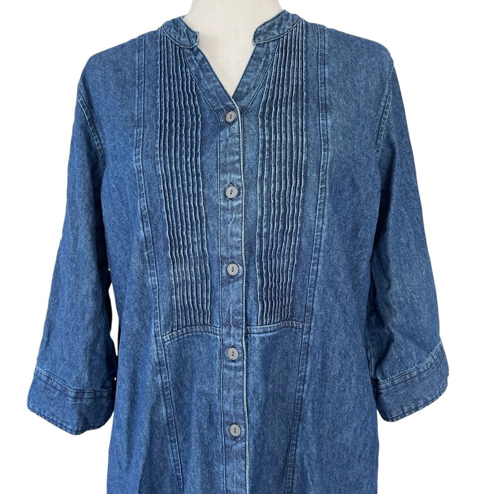 The Vermont Country Store Dress Size Large 100% Cotton Denim Pleated Cottagecore - Picture 4 of 8